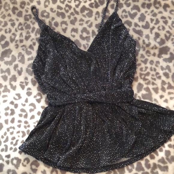 Express Wrap Peplum Cami in Black White Dot Print Size Medium - Picture 5 of 16